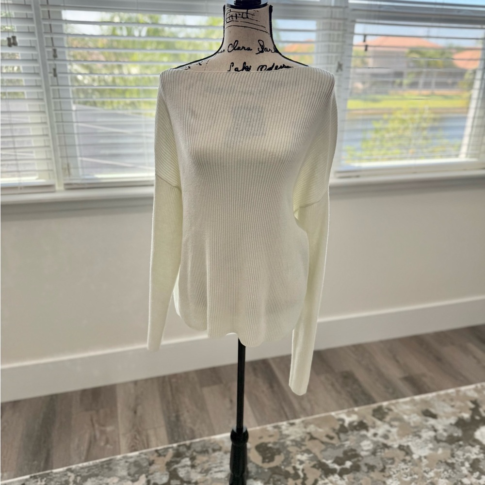 🔥🔥🔥Price Drop🔥🔥🔥 LPA White Off-the-Shoulder Sweater with Ribbed Cuffs